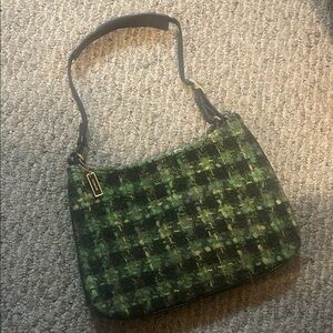 Vintage Coach Green and Black Plaid tweed Shoulder Bag “like new”